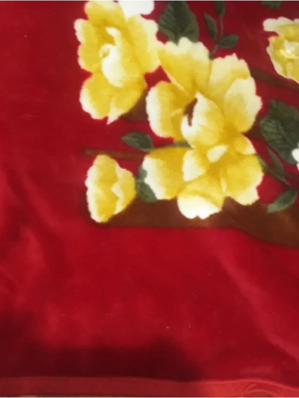 Red Floral Plush Throw Blanket with Large Orange Flower